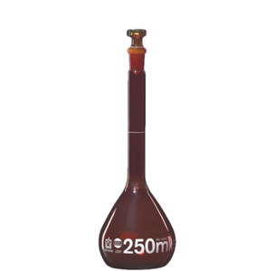 容量瓶, BLAUBRAND®, A级, 硼 3.3, DE-M, 带玻璃塞, 棕色, USP 个体证书