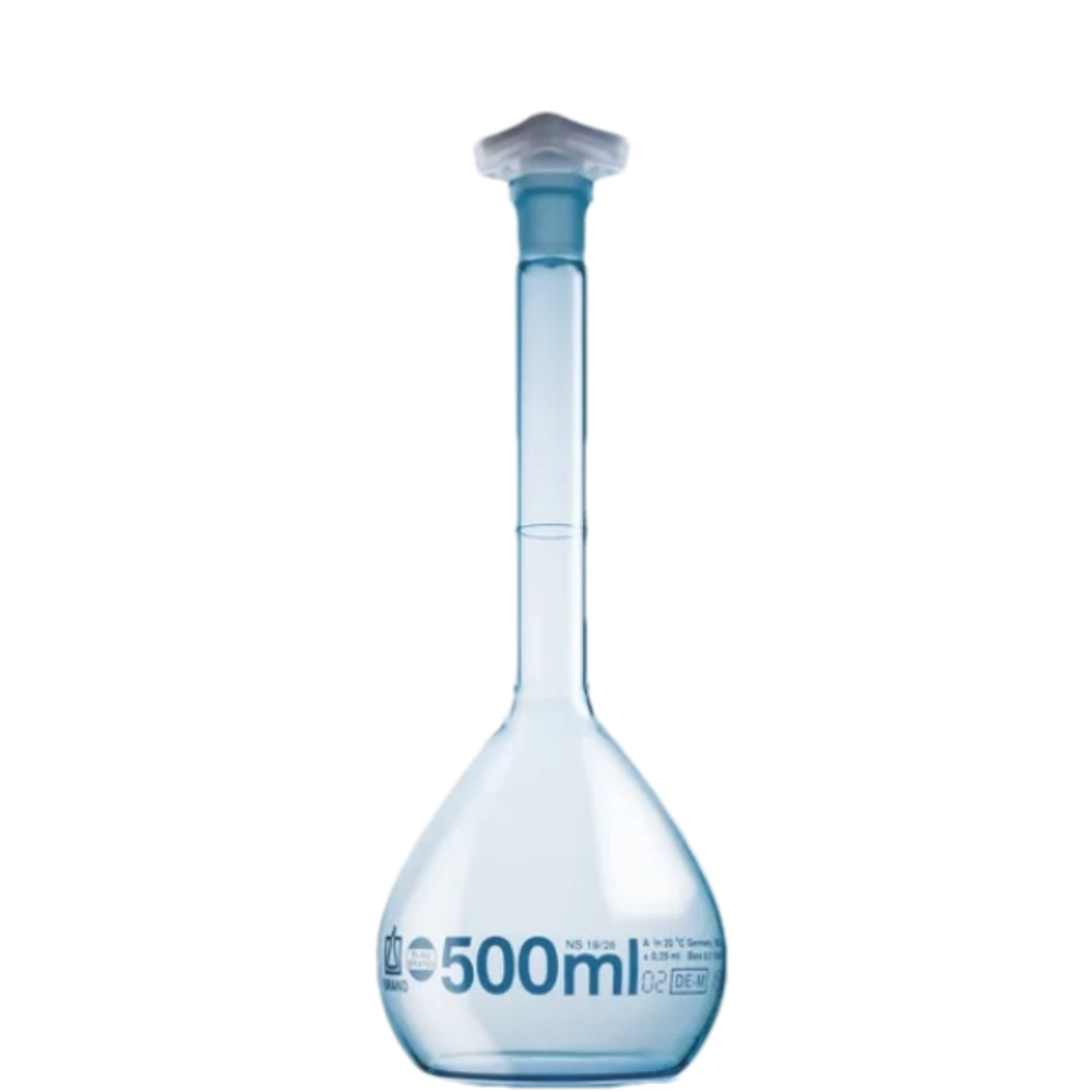 容量瓶, BLAUBRAND®, A级, DE-M, 硼 3.3, 带 PP 塞子, PUR膜包被, ISO 批次证书